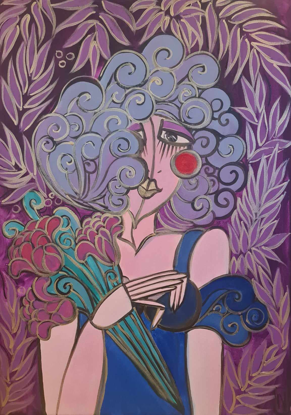 Kobieta z bukietem kwiatów